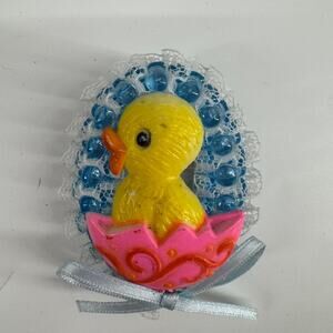Vintage Easter Chick Egg Brooch Beaded Lace Baby Shower Pin Pastel Kitsch